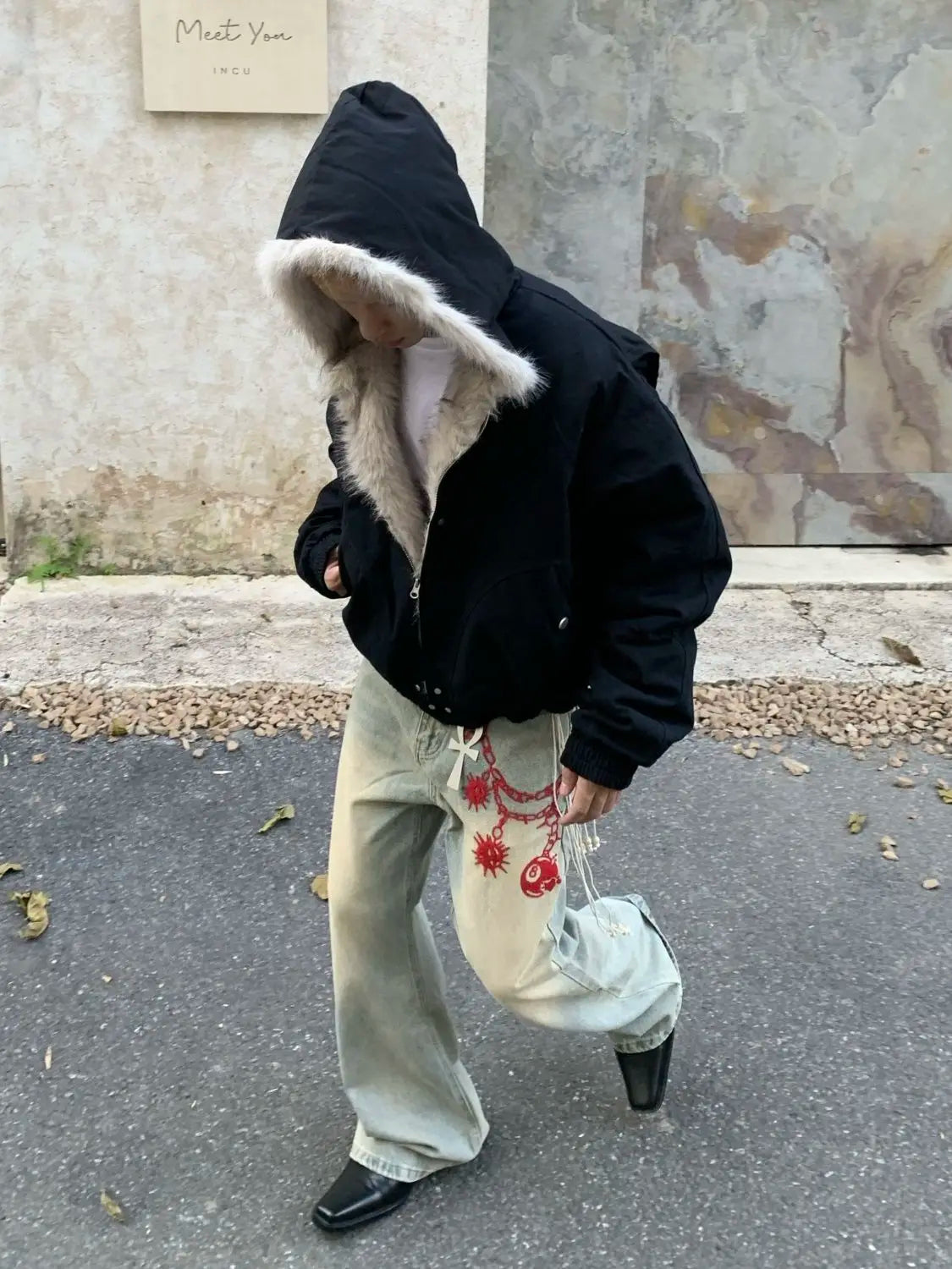 Sudadera Y2K Oversized Hombre - Hoodie Hip Hop Fox Fur Zipper Kpop