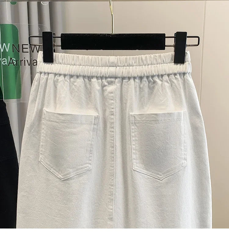 Falda Mujer Denim Tallas Grandes Primavera - Midi Cintura Alta Elástica