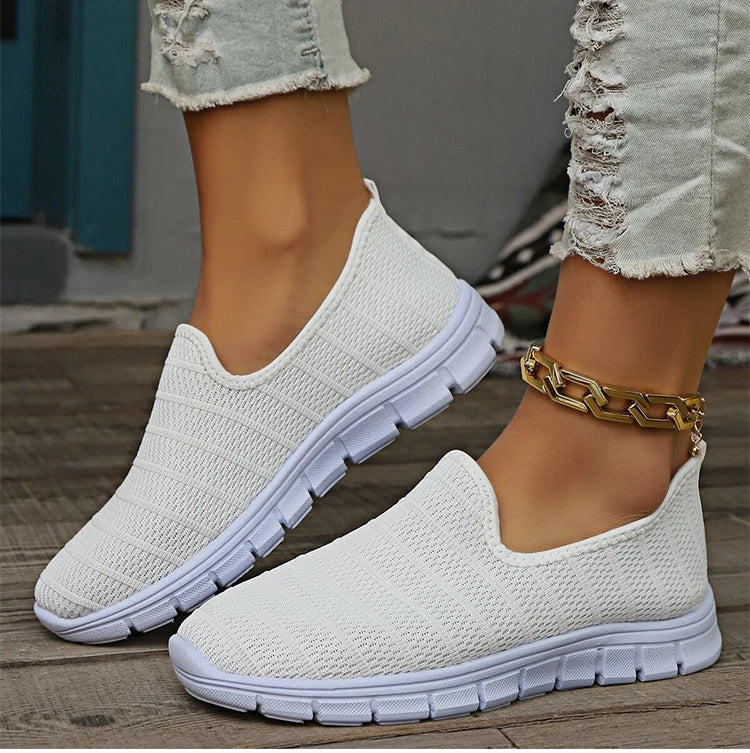 Sneakers Slip-On Mujer Blancos - Zapatillas Ligeras Sin Cordones Otoño