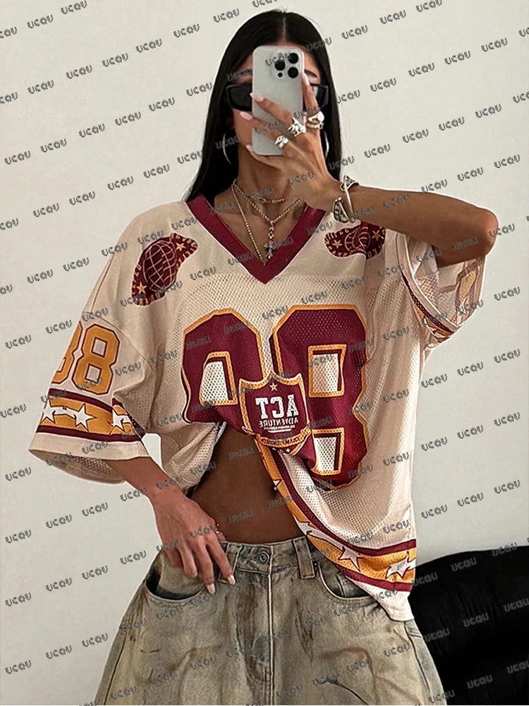 Camiseta Oversized Mujer Verano 2025 - Jersey Deportivo Streetwear Y2K