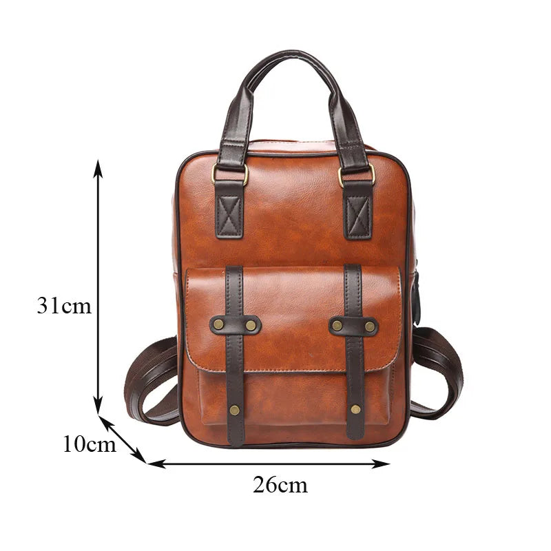 Mochila Cuero Juvenil Unisex - Alta Calidad Adolescentes Escolar Hombro Satchel Color Sólido