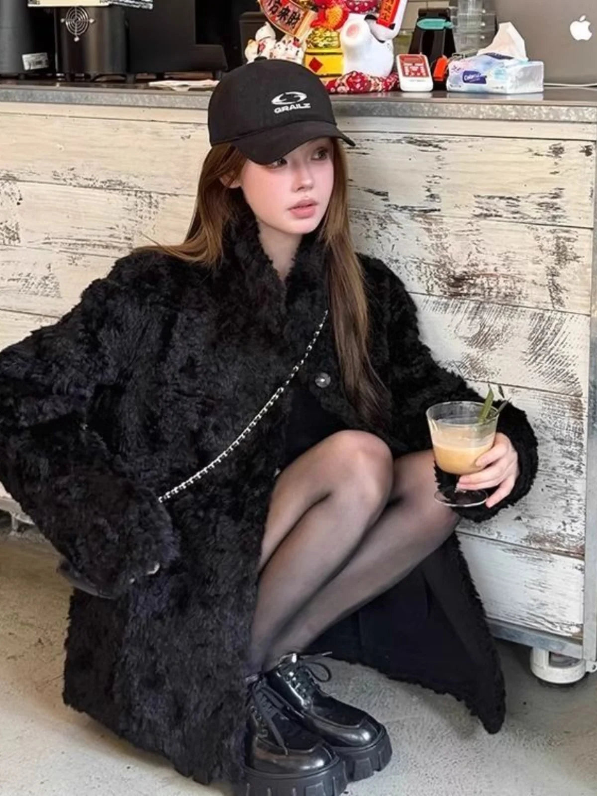 Chaqueta Piel Cordero Mujer Eco - Chaqueta Cuello Alto Coreana Invierno 2025