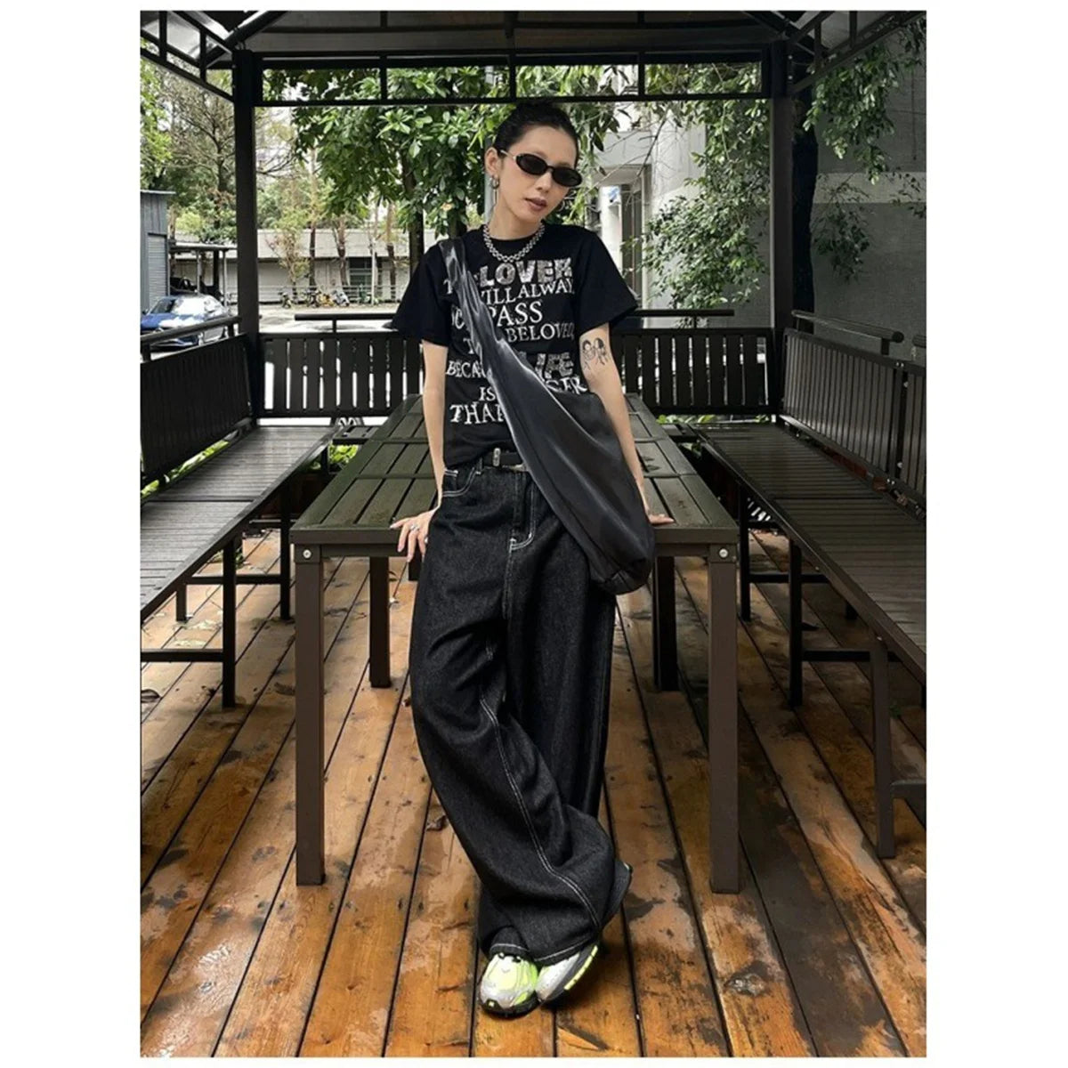 Jeans Negros Mujer Bordados - Pantalón Denim Vintage Gótico