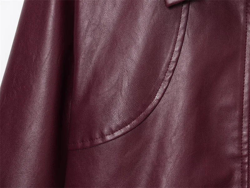 Chaqueta Cuero Mujer Burgundy - Chaqueta Retro Americana 2025
