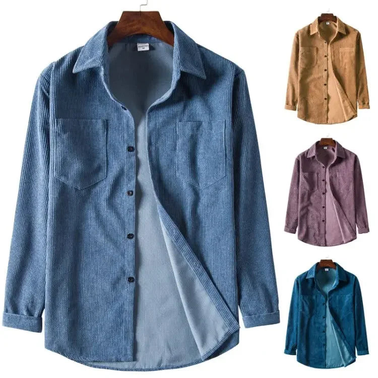 Camisa Hombre Pana Western Otoño - Manga Larga Casual Chaqueta Acanalada