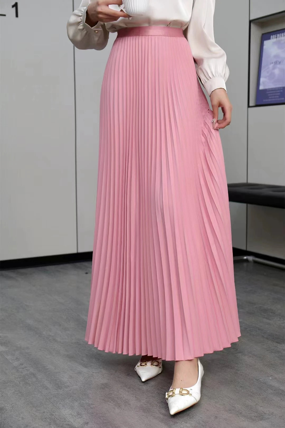 Falda Plisada Mujer Elegante 2024 - Falda Midi Cintura Alta Negra