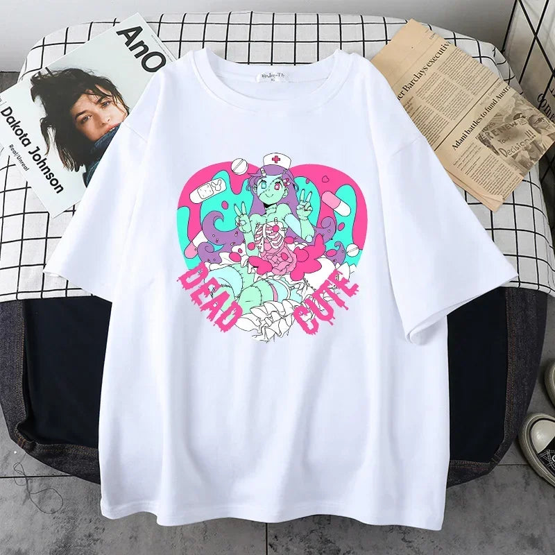 Camiseta Oversized Mujer Gótica - Top Harajuku Y2K Grunge