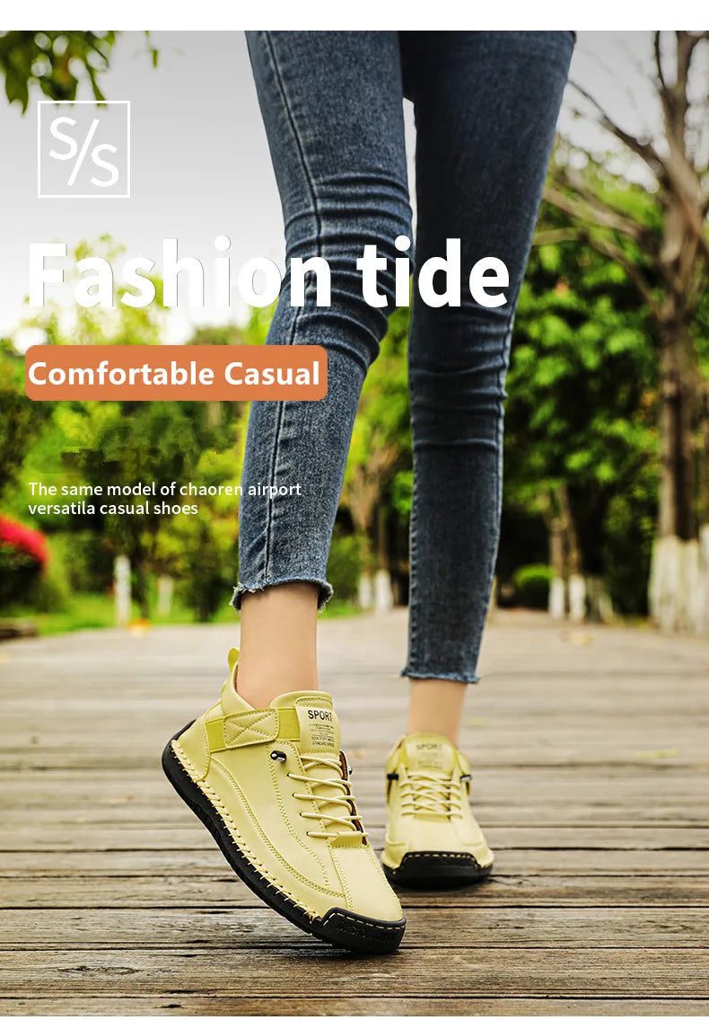 Sneakers Piel Mujer Artesanales - Zapatillas Mid-Top Slip-On Loafers Casual