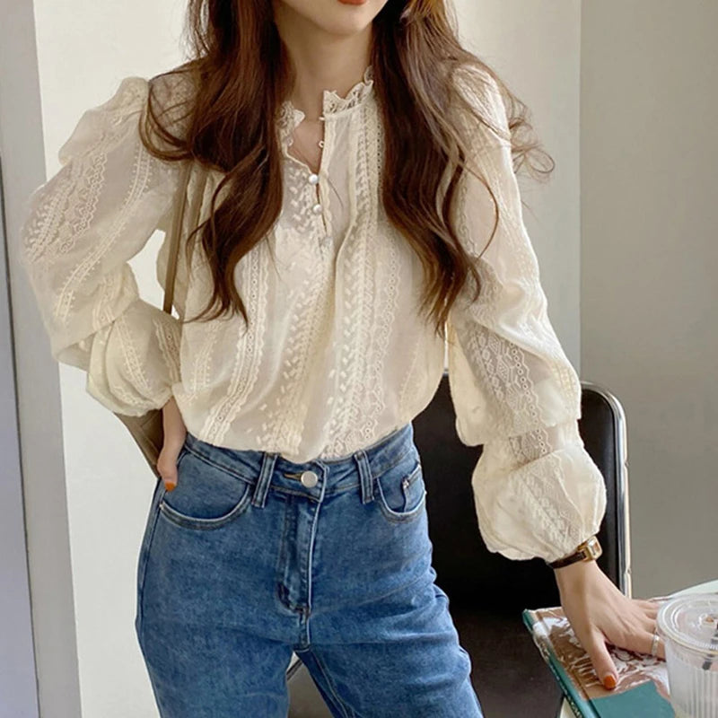 Blusa Encaje Mujer Oficina - Camisa Elegante Primavera Otoño