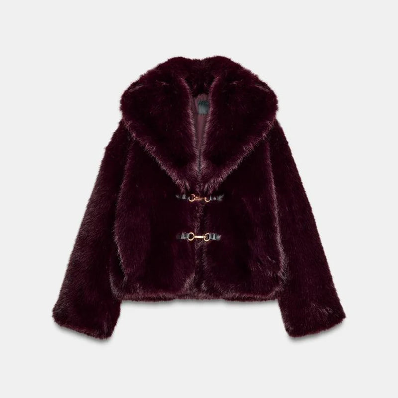 Chaqueta Mujer Elegante PU Piel - Chaqueta Solapa Doble Botón 2025