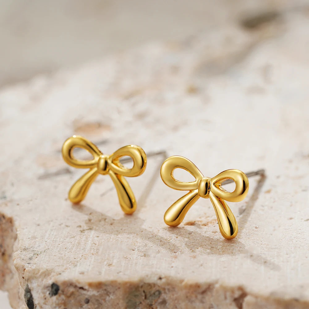 Pendientes Lazo Minimalistas - Chapado Oro Grande Mediano Pequeño Mujer