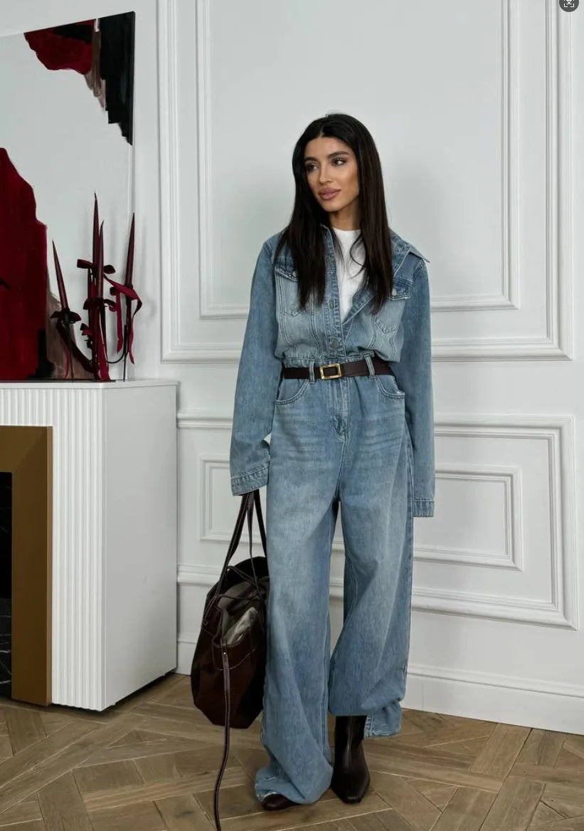 Mono Mujer Denim Retro Primavera - Jumpsuit Casual Suelto High-End