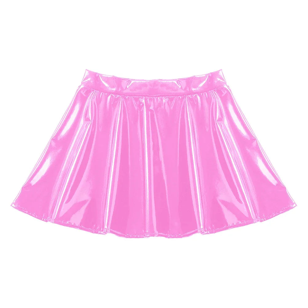 Falda Línea A Mujer Cuero Charol - Falda Mini Acampanada Clubwear Retro