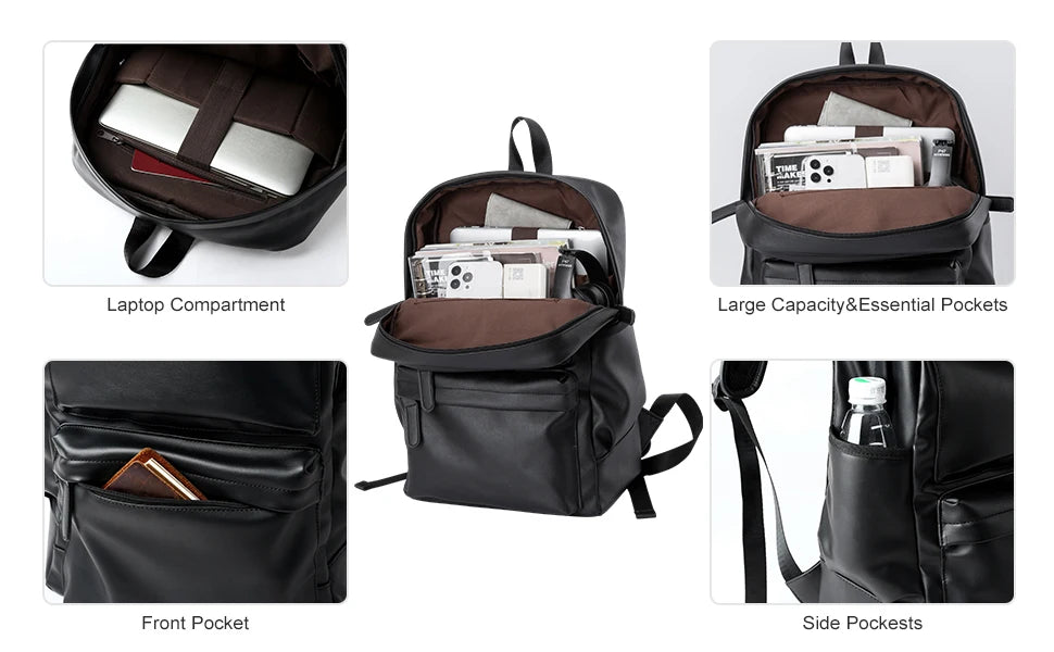 Mochila Cuero Hombre Laptop 14 Pulgadas - Viaje Business Puerto USB Resistente al Agua Daypack