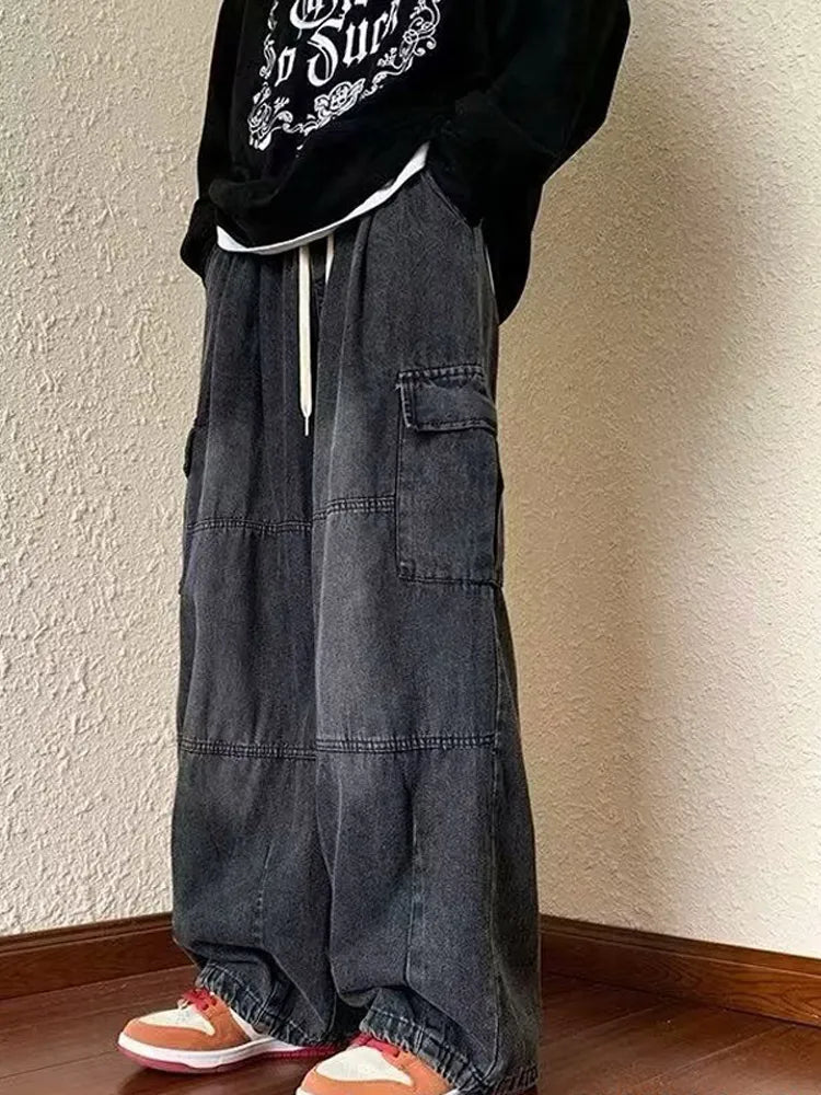 Vaqueros Cargo Y2K Baggy para Hombre - Jeans Pierna Ancha Ajustables Hippie Streetwear