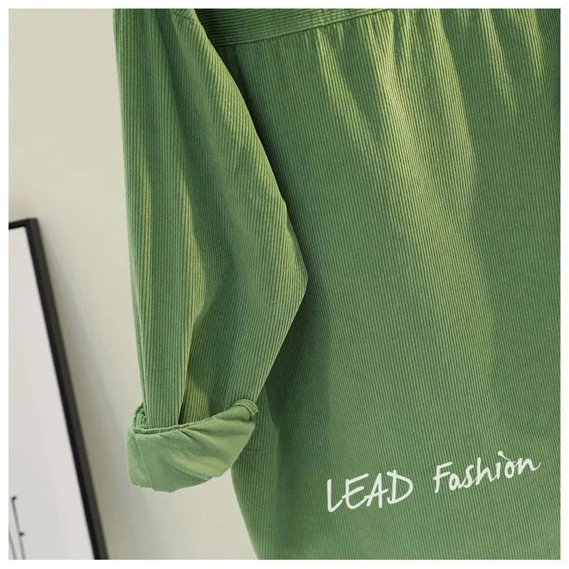 Camisa Pana Mujer Verde Aguacate - Blusa Doble Bolsillo Otoño Invierno