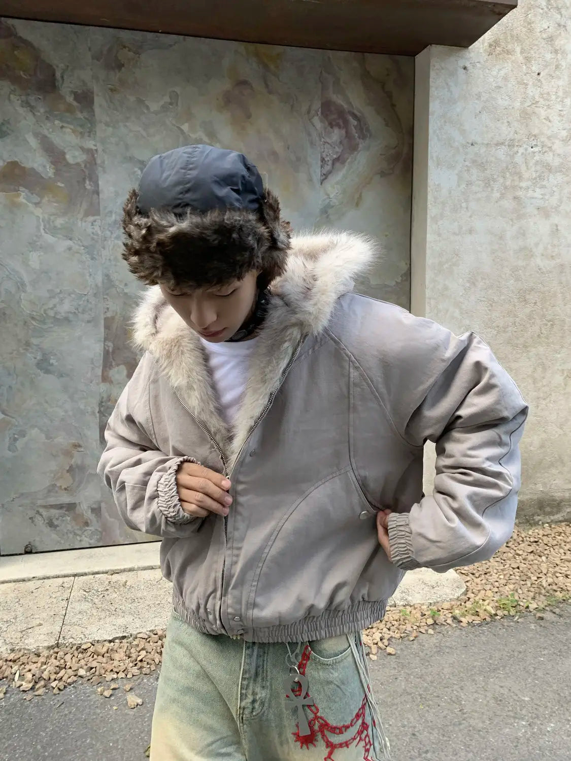 Sudadera Y2K Oversized Hombre - Hoodie Hip Hop Fox Fur Zipper Kpop