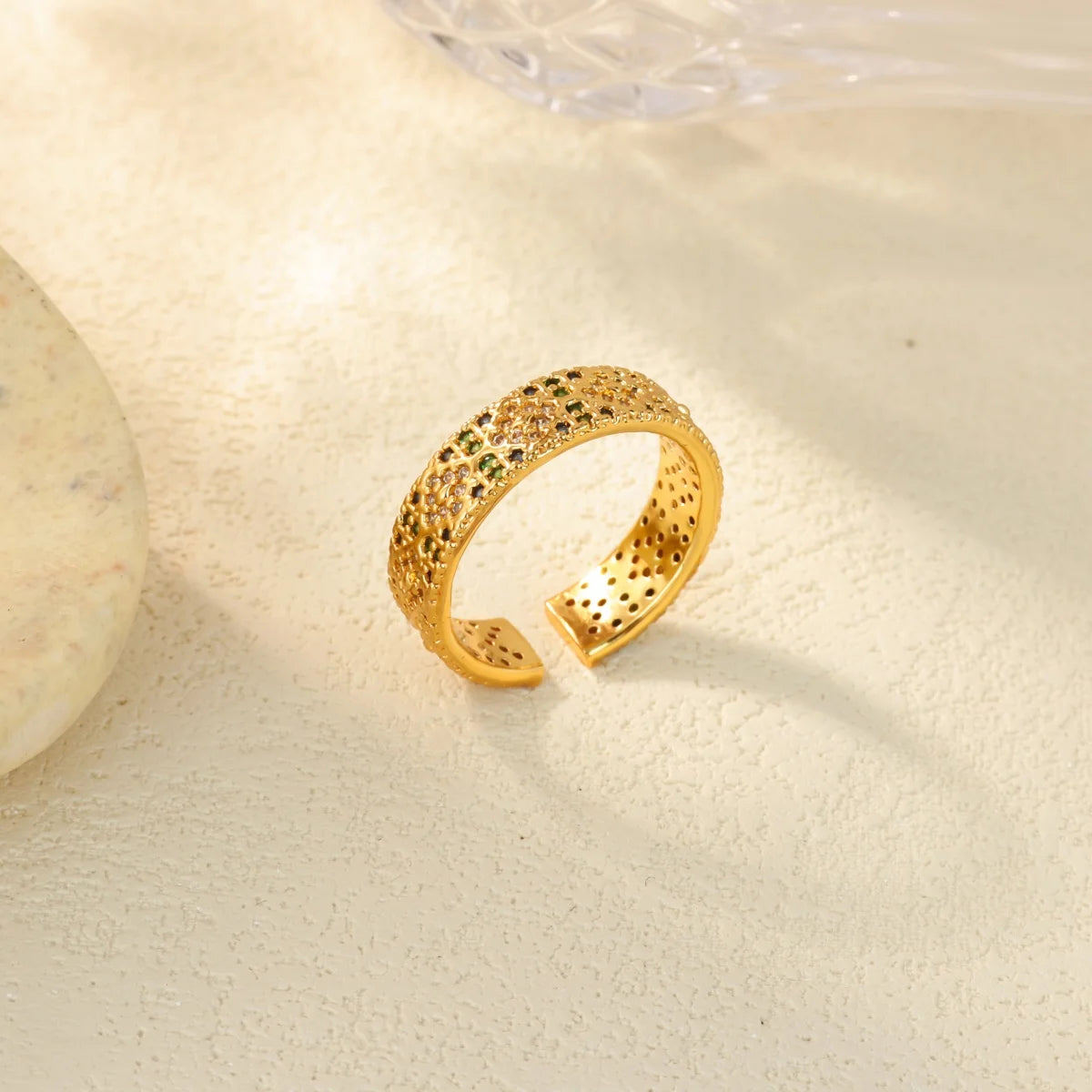 Anillo Circonita Arcoíris Mujer - Acero Inoxidable Dorado Boda 2025