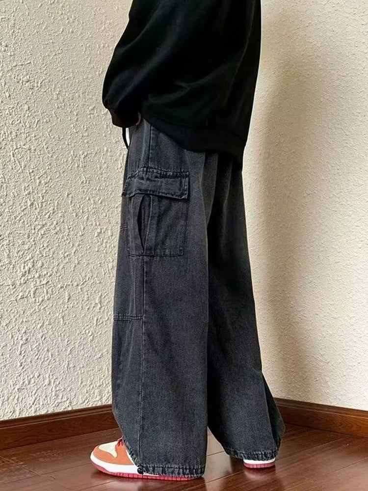 Vaqueros Cargo Y2K Baggy para Hombre - Jeans Pierna Ancha Ajustables Hippie Streetwear