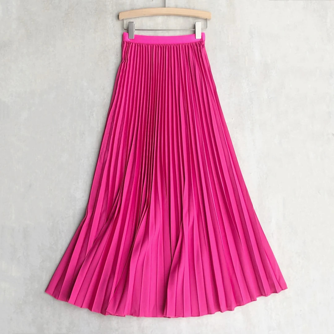 Falda Plisada Mujer Elegante 2024 - Falda Midi Cintura Alta Negra