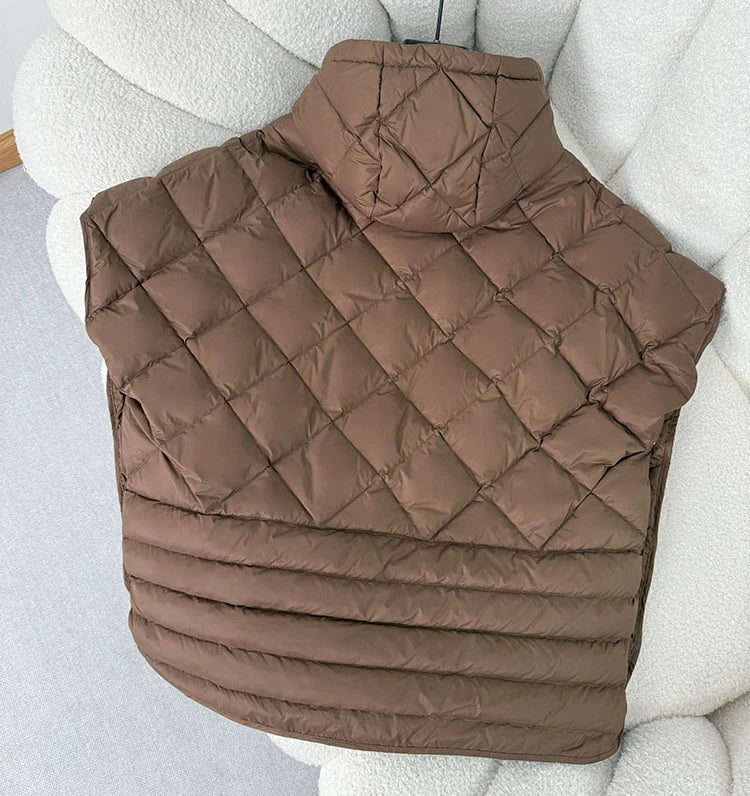 Chaleco Mujer Plumas Pato Capucha 2025 - Chaqueta Sin Mangas Irregular