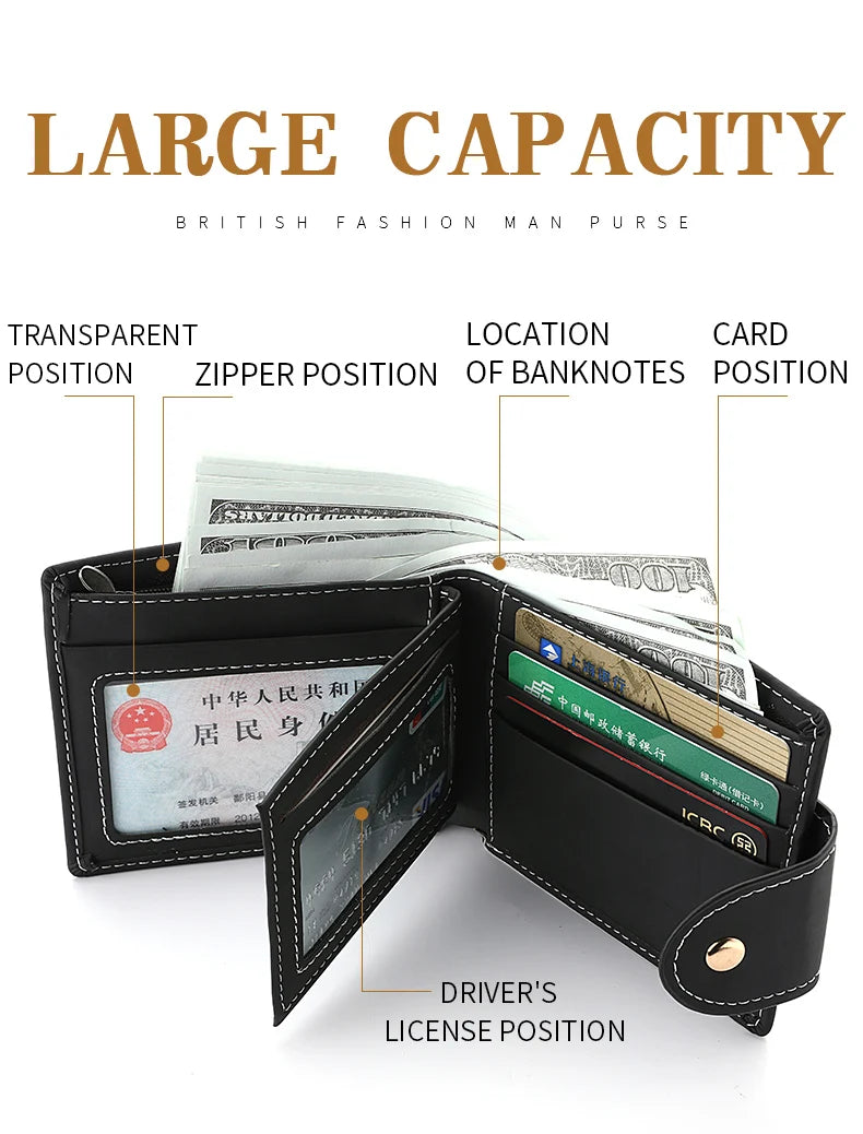 Cartera Hombre Corta Cuero PU - Billetera Plegable Tarjetero Águila