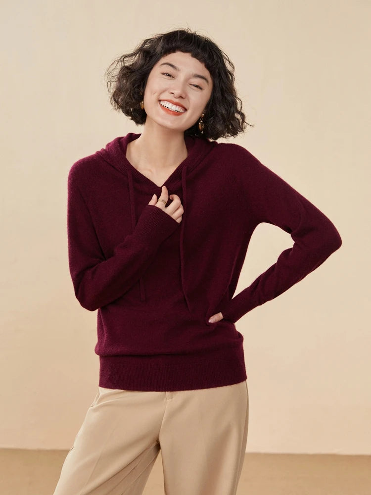 Sudadera Mujer Cashmere Capucha 100% - Pullover Punto Otoño Invierno Lujo