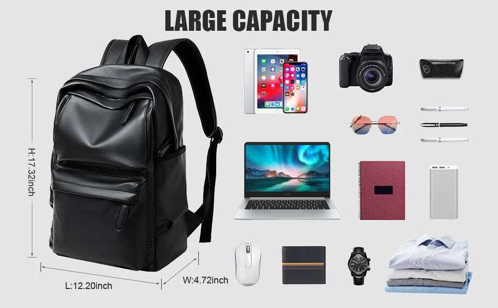 Mochila Cuero Hombre Laptop 14 Pulgadas - Viaje Business Puerto USB Resistente al Agua Daypack