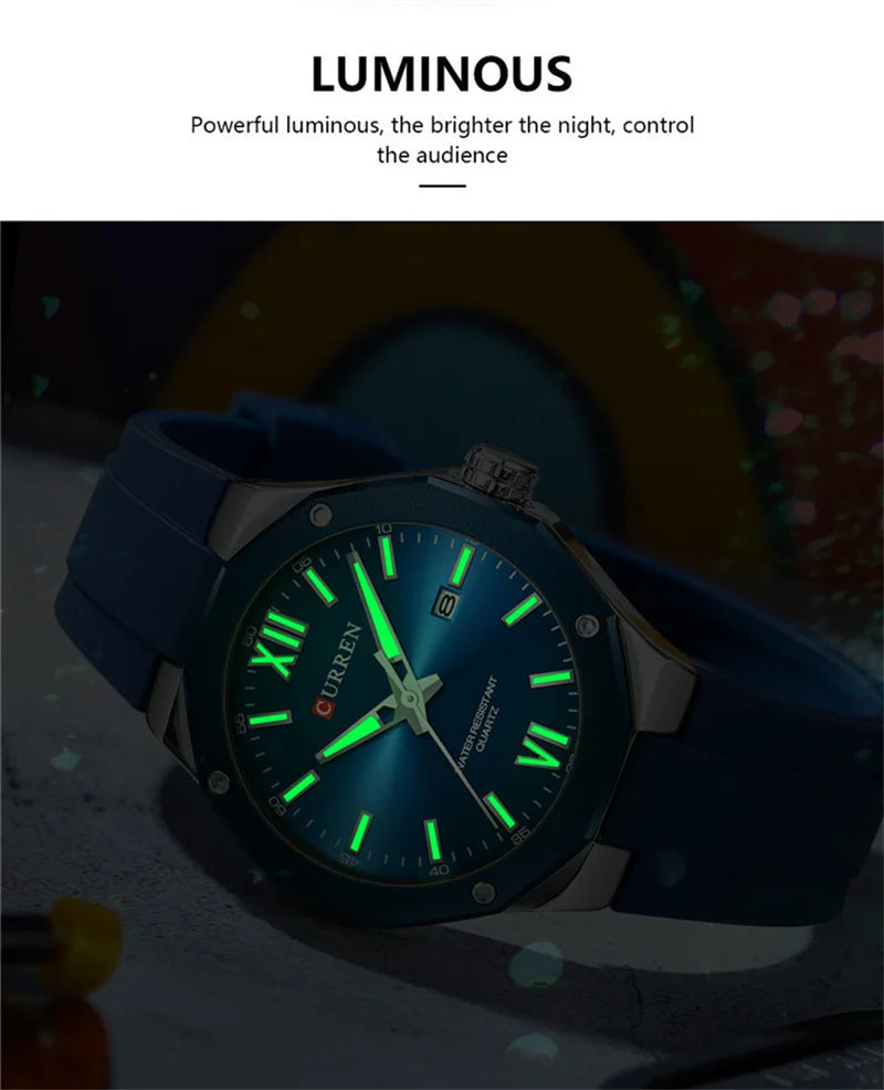 Reloj CURREN 8465 Nuevo 2025 - Cuarzo Silicona Luz Nocturna Casual Resistente al Agua