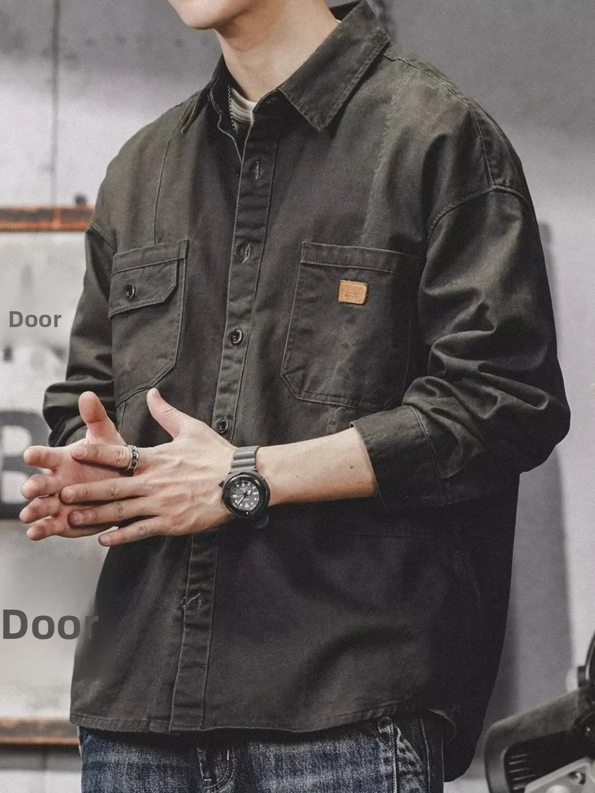 Camisa Hombre Trabajo Workwear - Manga Larga Casual Resistente Oficina Outdoor Primavera Otoño Tendencia Japonesa