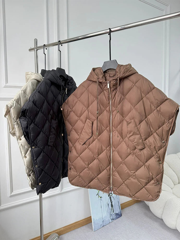 Chaleco Mujer Plumas Pato Capucha 2025 - Chaqueta Sin Mangas Irregular