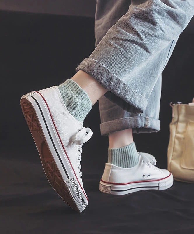 Zapatos Canvas Mujer Blancos - Zapatillas Planas Cordones Primavera 2025