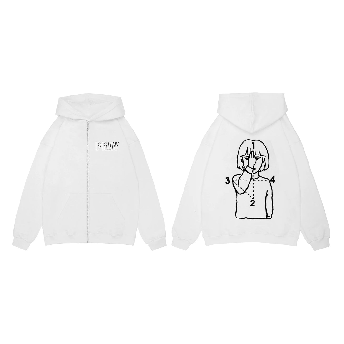 Sudadera Zip Up Hip Hop Unisex - Hoodie Pray Graphic Oversized Y2K