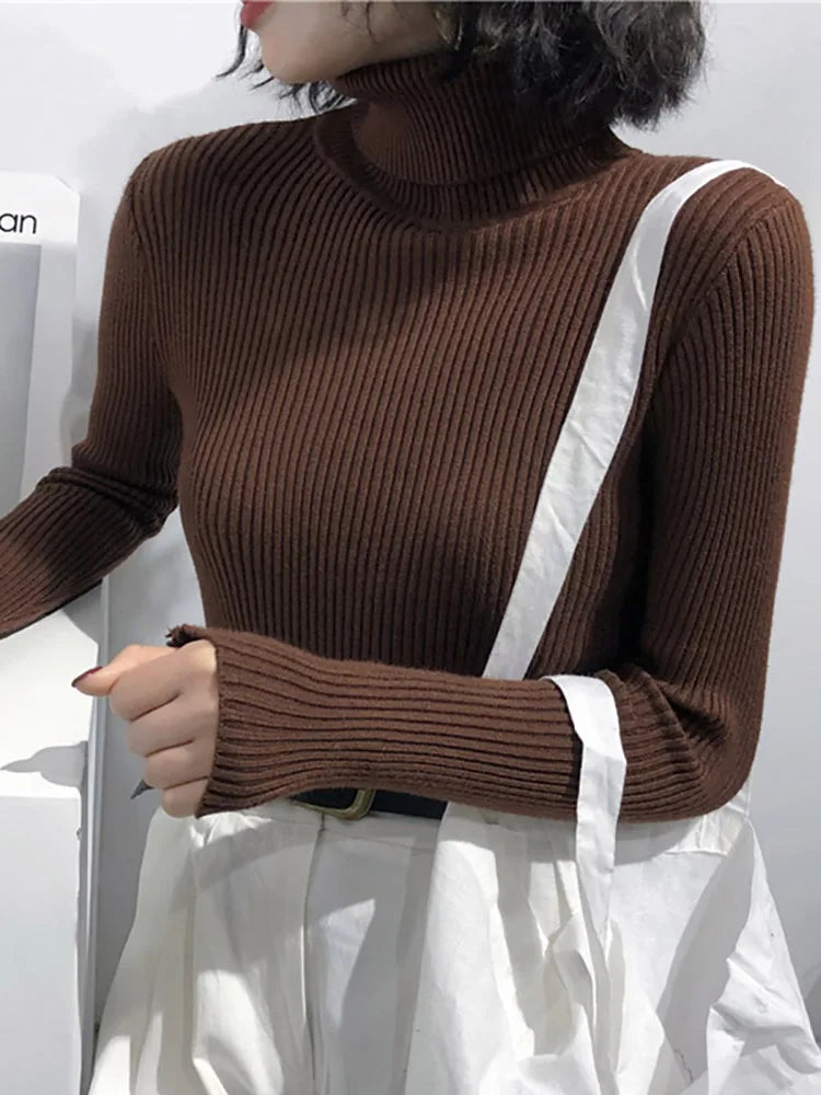 Jersey Cuello Alto Mujer 2025 - Suéter Coreano Slim Otoño Invierno