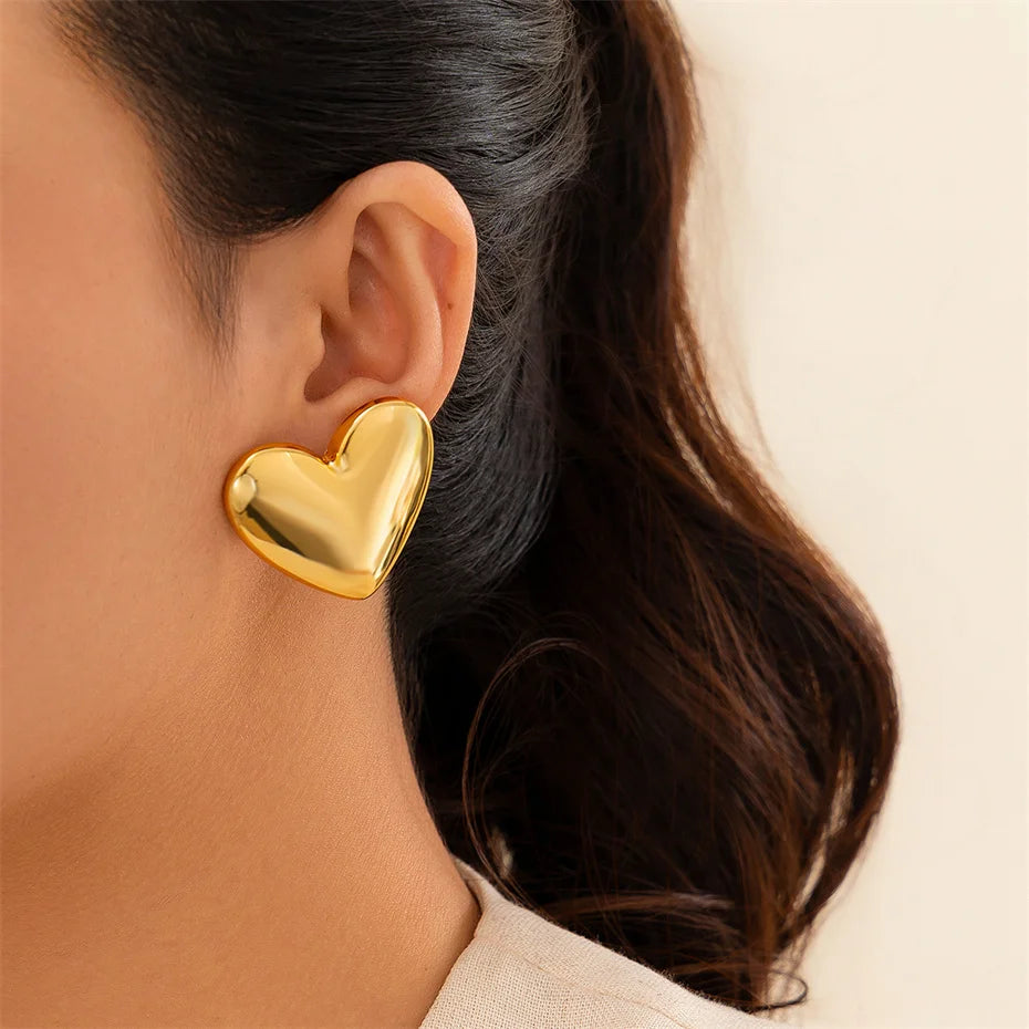 Pendientes Corazón Amor Minimalistas - Punk Dorado Goth Mujer 2024