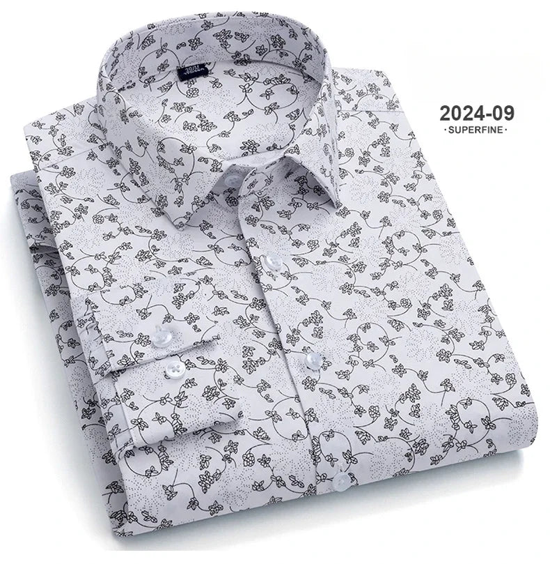 Camisa Hombre Estampada Vintage Slim Fit - Manga Larga Cuadros Suave Fashion Designer