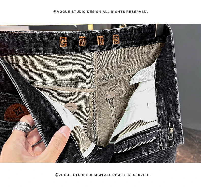 Vaqueros Hombre Otoño Invierno Coreanos - Jeans Rectos Stretch Casuales con Cinturón