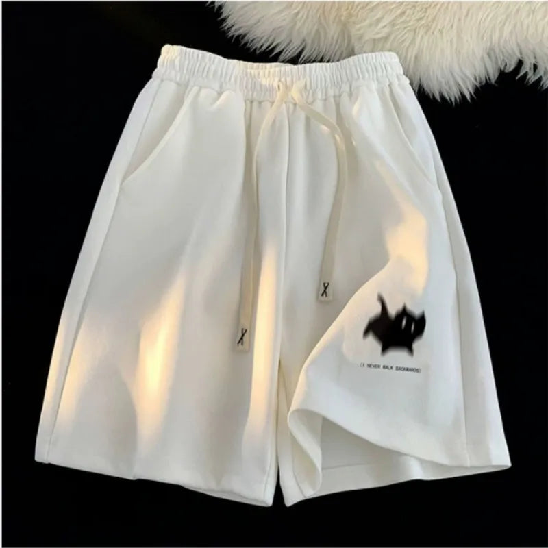 Shorts Oversized Hombre Estampado Gatos - Pantalones Streetwear High Street