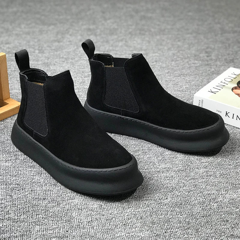 Botines Hombre Ante Suela Gruesa - Retro Otoño Invierno Cómodos Fashion Aumentan Altura Casual Jóvenes