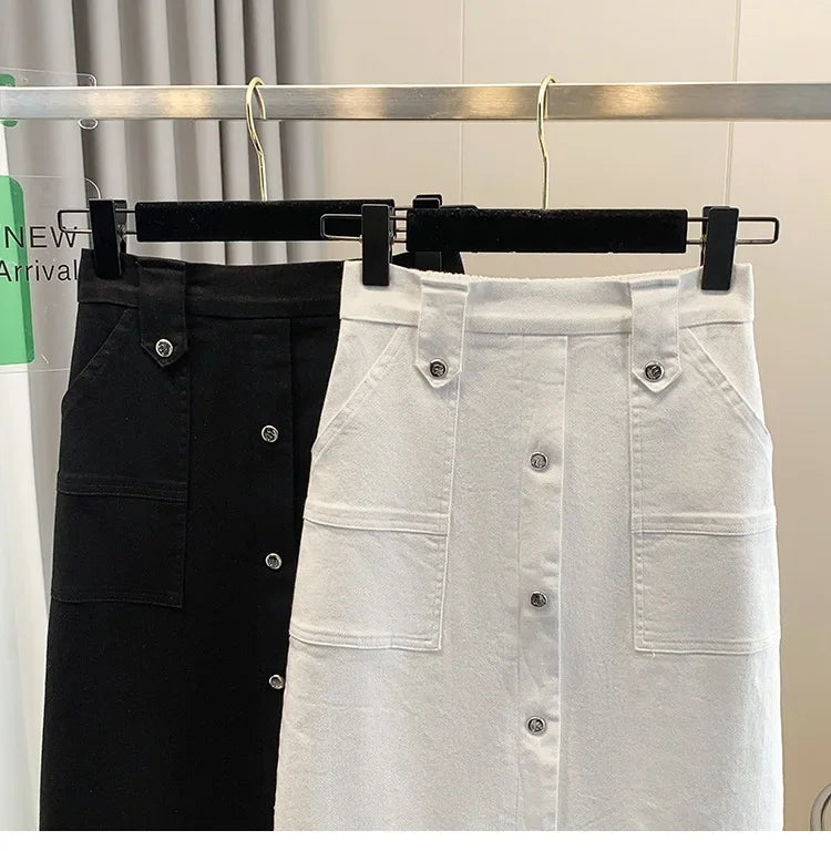 Falda Mujer Denim Tallas Grandes Primavera - Midi Cintura Alta Elástica