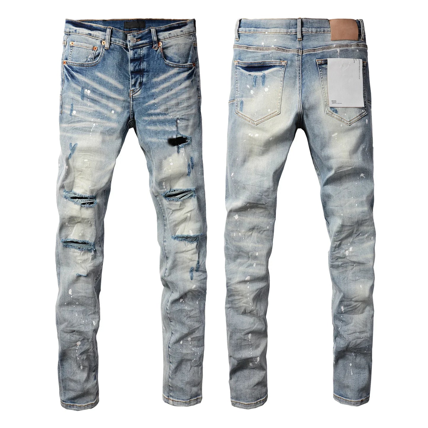 Vaqueros Hombre 2025 High Street Rotos - Jeans Skinny Desgastados Azul Cintura Baja Fashion