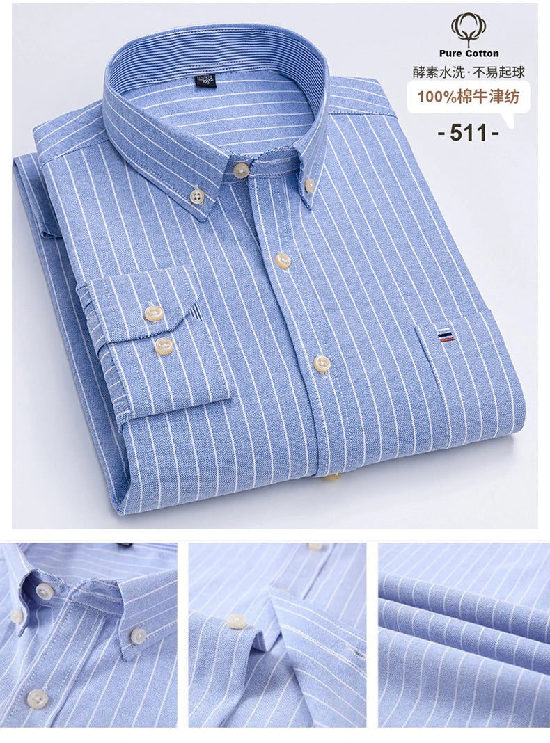 Camisa Hombre Business Cuadros 2024 - Fashion Trabajo Algodón Casual Vestir Slim Fit Manga Larga Botones