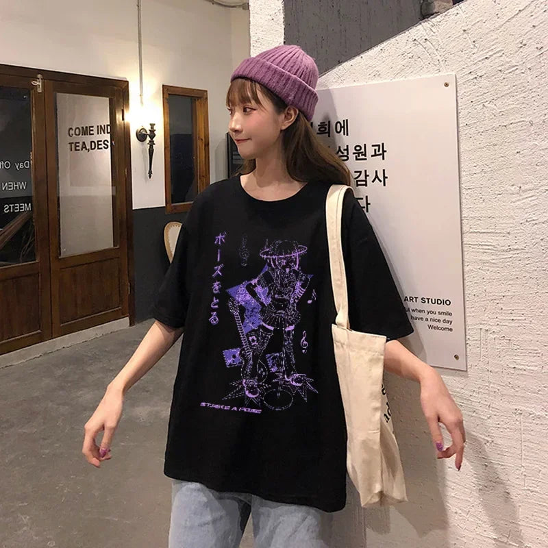 Camiseta Oversized Mujer Gótica - Top Harajuku Y2K Grunge