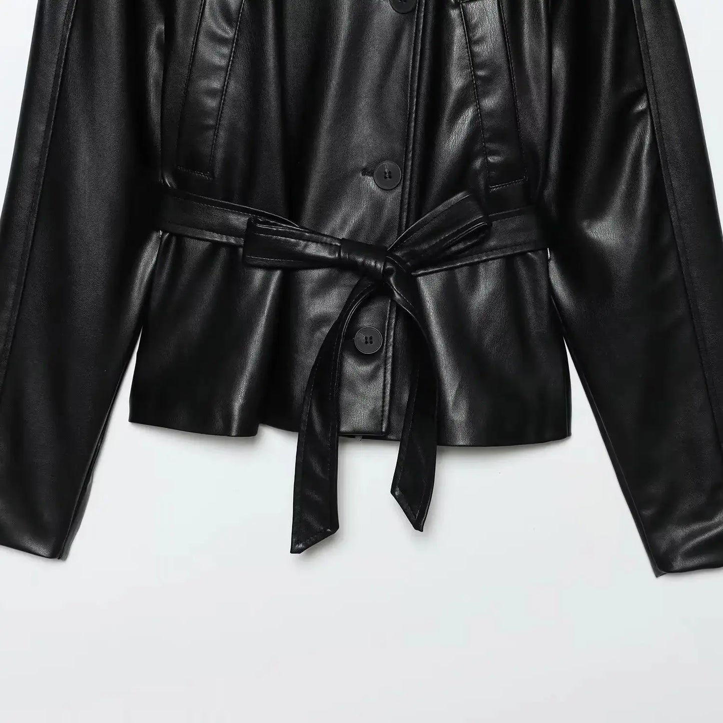 Chaqueta Cuero Mujer Imitación - Chaqueta Retro Cinturón Joker 2025