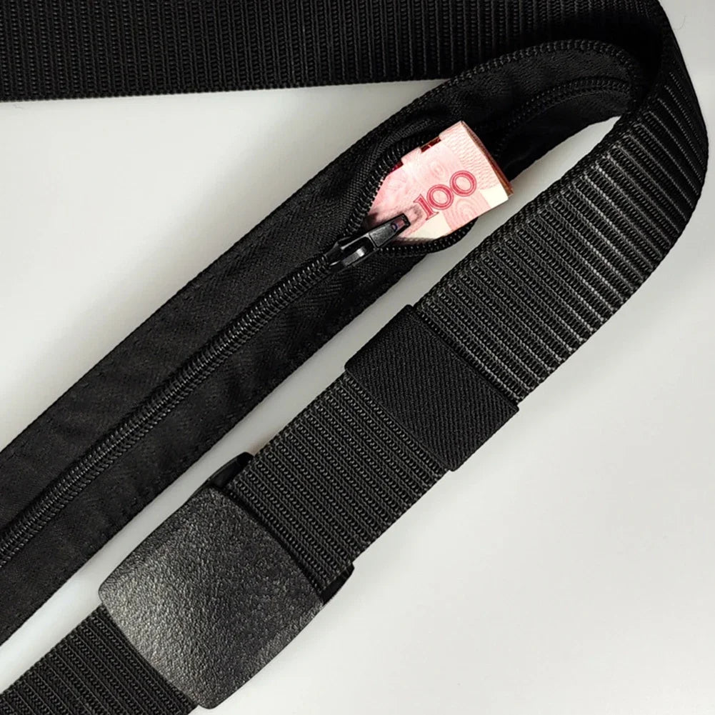 Cinturón Hombre con Bolsillo Secreto Cremallera - Nylon Seguridad Anti-Robo Cartera Oculta Regalo