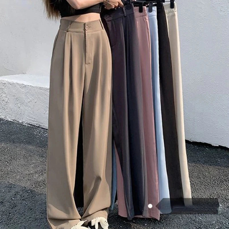 Pantalones Mujer Cintura Alta Elásticos - Pierna Ancha