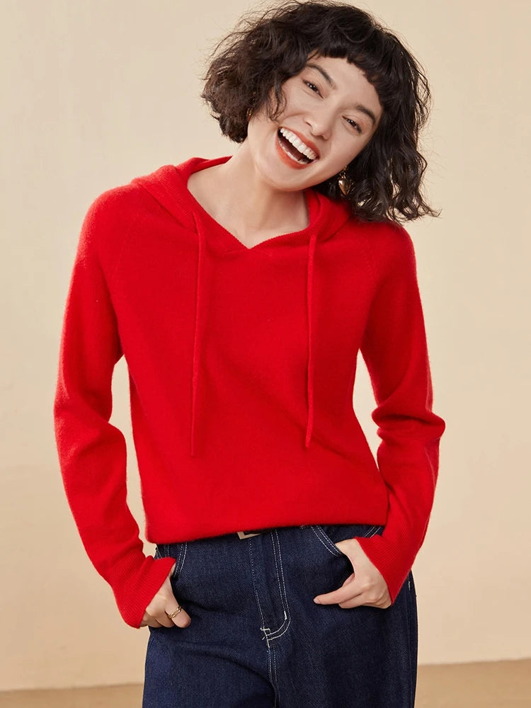 Sudadera Mujer Cashmere Capucha 100% - Pullover Punto Otoño Invierno Lujo