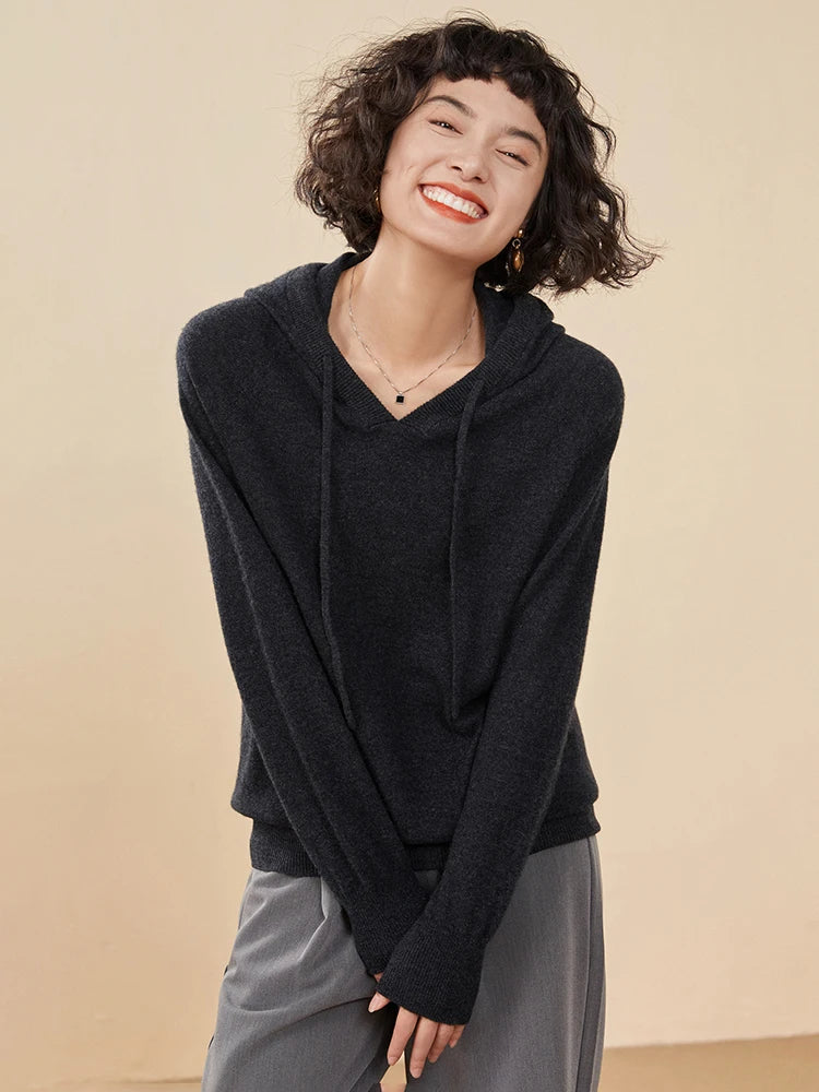 Sudadera Mujer Cashmere Capucha 100% - Pullover Punto Otoño Invierno Lujo