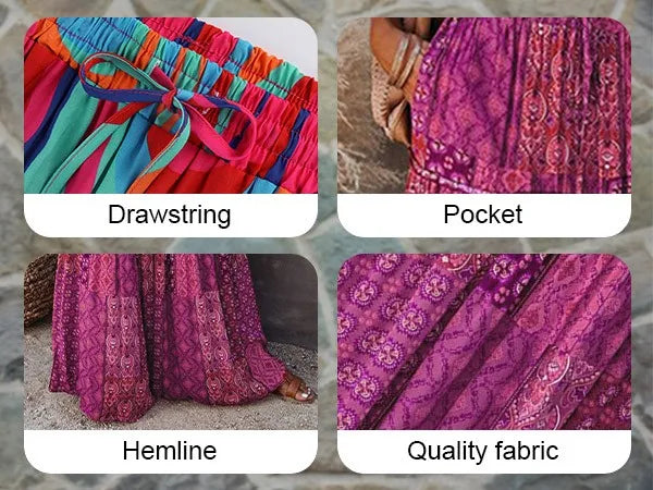 Falda Bohemia Mujer Larga Estampada - Falda Cintura Elástica Bolsillos Primavera