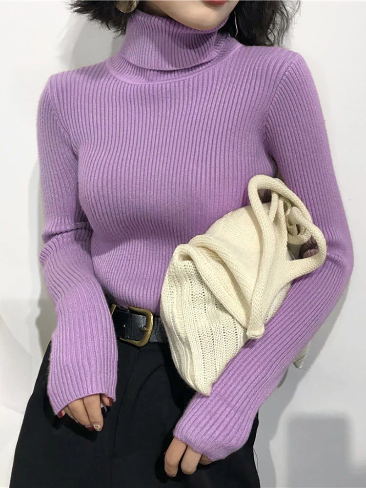 Jersey Cuello Alto Mujer 2025 - Suéter Coreano Slim Otoño Invierno